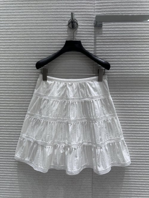 Celine Resort Lace Hollow Stitching Umbrella Hem Skirt - High Waist, White 1 Celine Resort Lace Hollow Stitching Umbrella Hem Skirt - High Waist, White