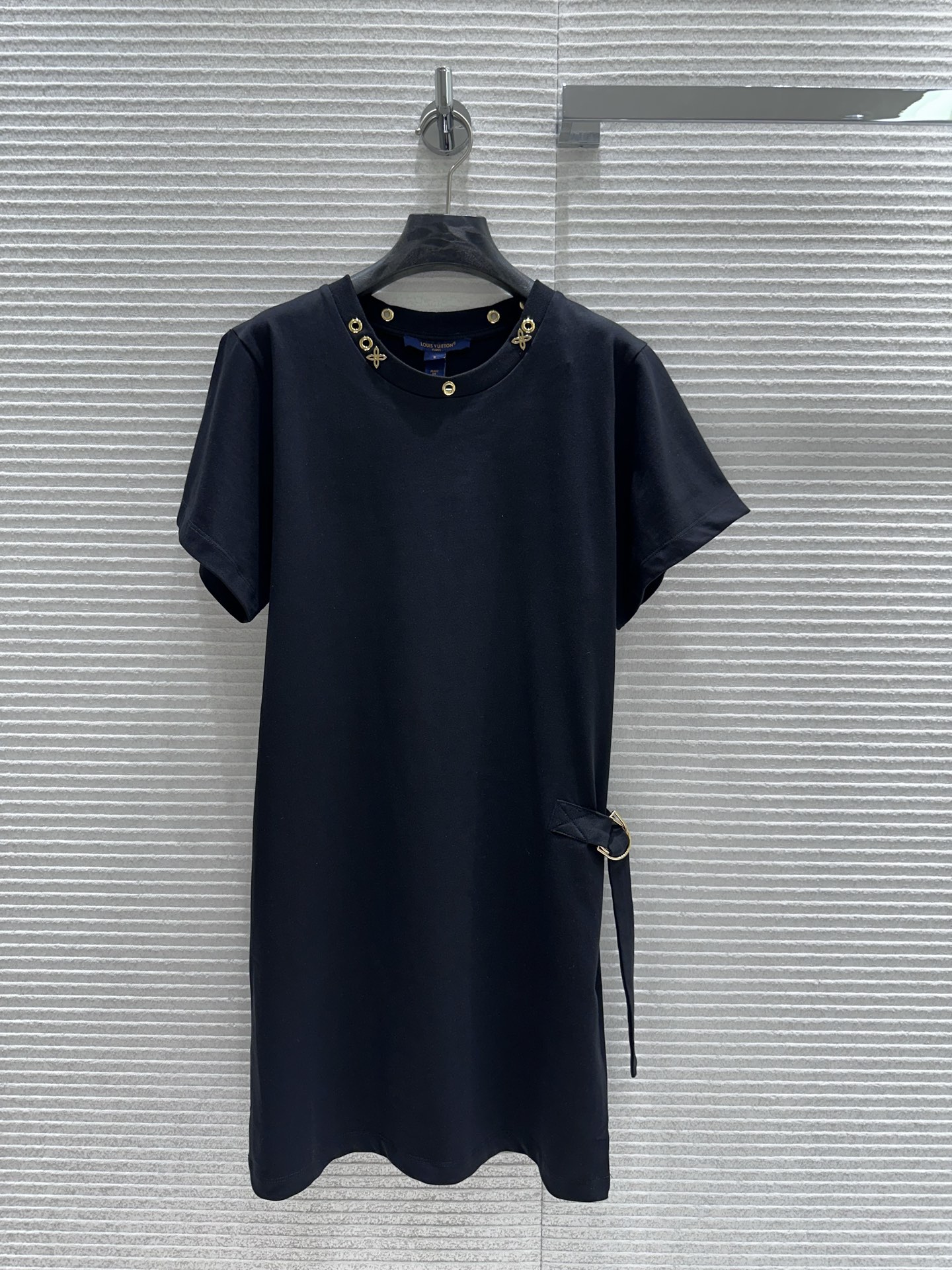 Louis Vuitton Women's Black Cotton T-Shirt Dress with Metal Detail