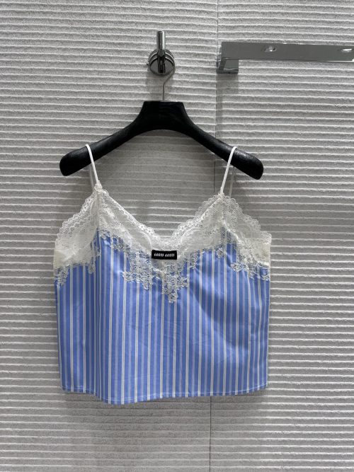 Miu Miu Blue & White Striped Lace Trim Cami Top Lightweight Cotton 1 Miu Miu Blue & White Striped Lace Trim Cami Top Lightweight Cotton