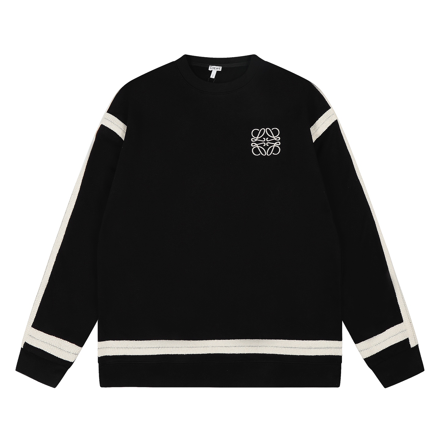 Loewe Black Cotton Sweatshirt With Embroidered Logo & Striped Sleeves