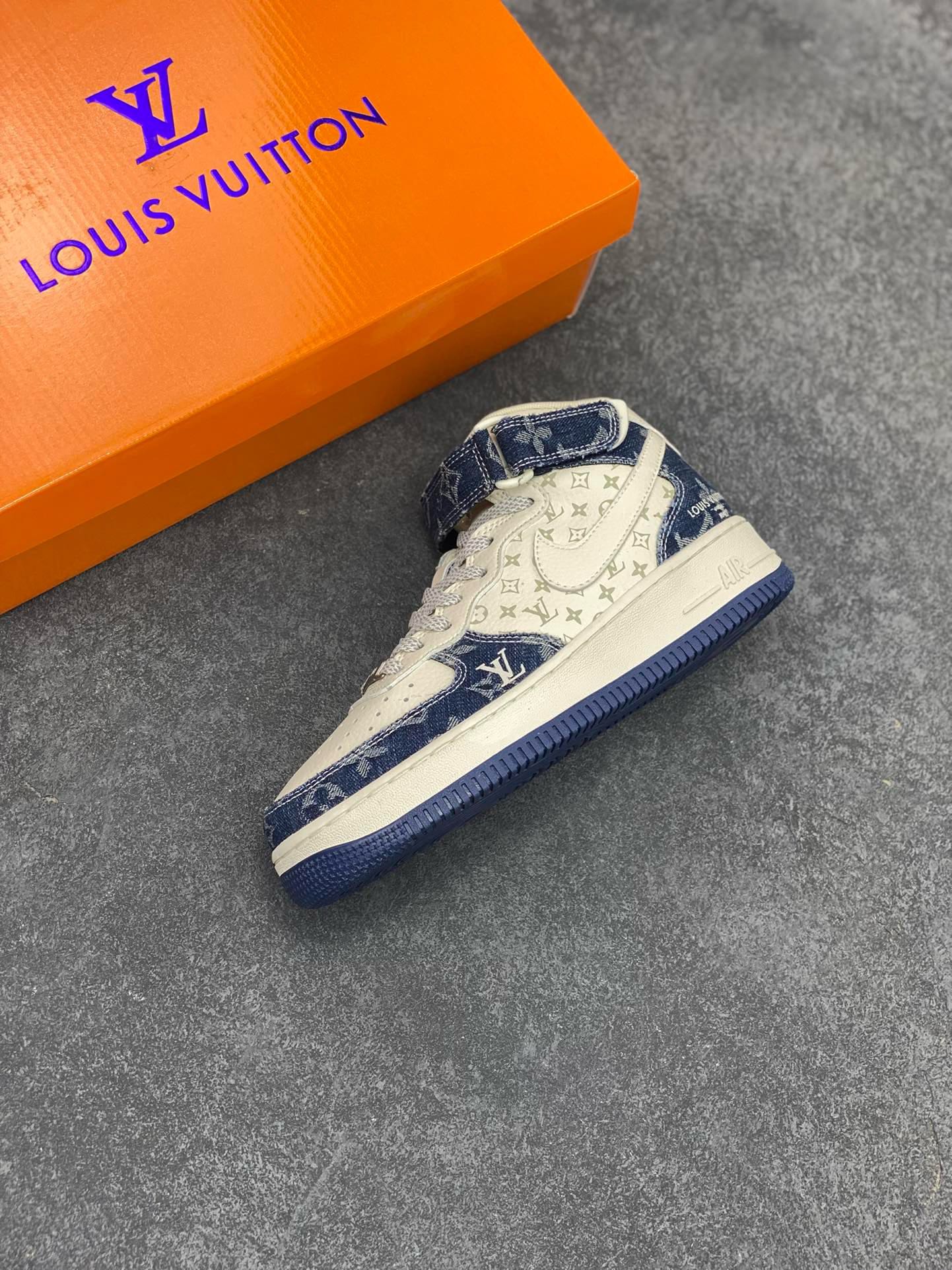 图片[7]-福利特价 NIke Air Force 1 \’07 Low “LV联名–荧光蓝牛仔印花”空军一号 中帮 运动鞋 休闲鞋 折边针车 工艺难度大 原楦头原纸板 原装鞋盒 定制五金配件 内置全掌气垫 原厂鞋底 货号：DQ7688-200 尺码：36 36.5 37.5 38 38.5 39 40 40.5 41 42 42.5 43 44 44.5 45-选品中心