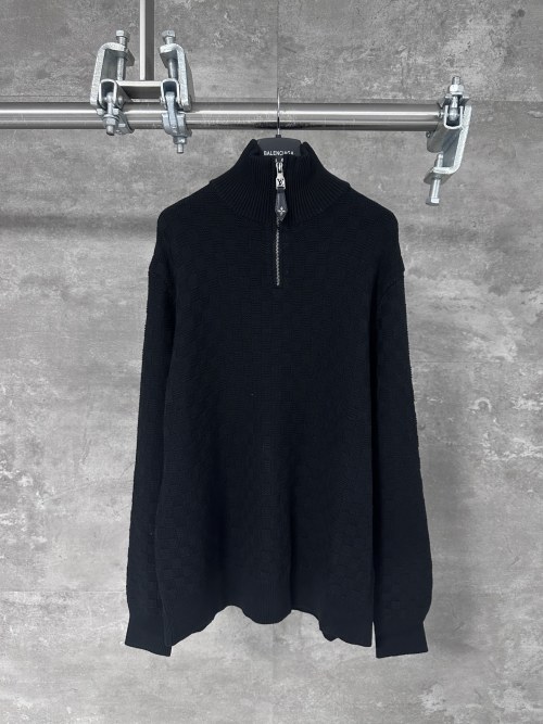 Louis Vuitton Black Mosaic Pattern Cotton Knit Half-Zip Pullover Sweater 1 Louis Vuitton Black Mosaic Pattern Cotton Knit Half-Zip Pullover Sweater