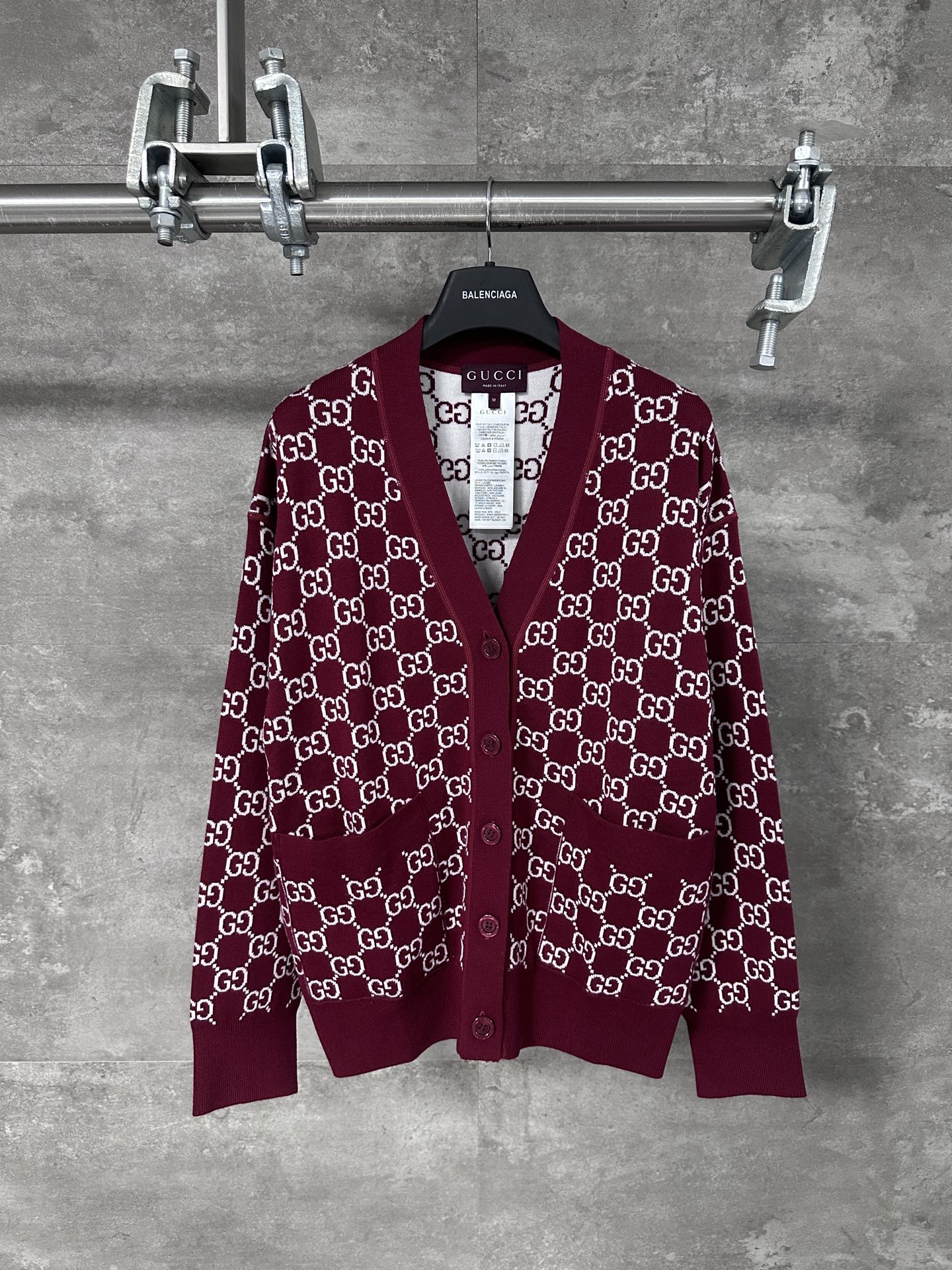 Gucci GG Logo Knit Cardigan Sweater Jumper in Burgundy