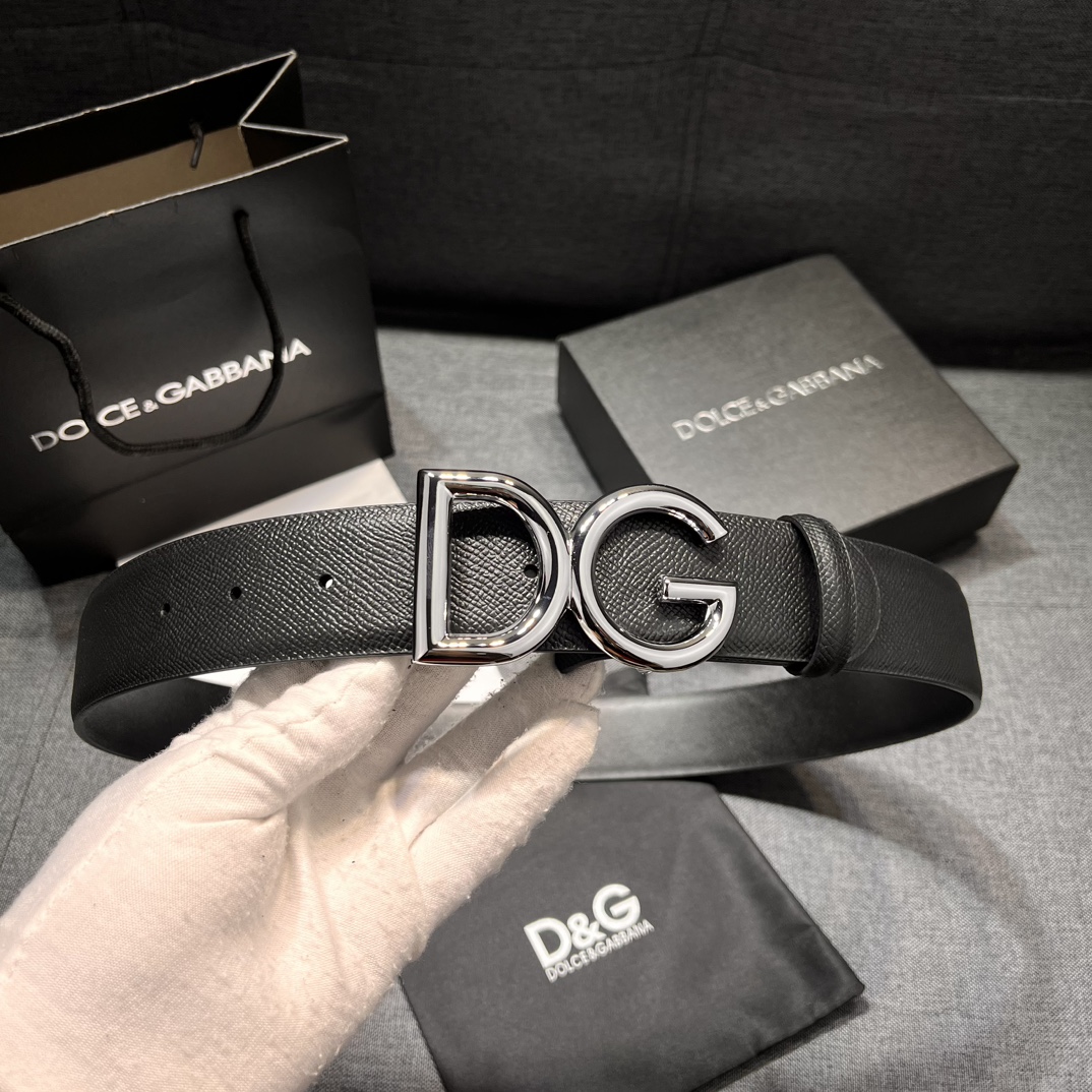 DG宽4.0cmDOLCEGABBANA杜嘉班纳DG新品DG头牛皮简约百搭男士皮带腰带