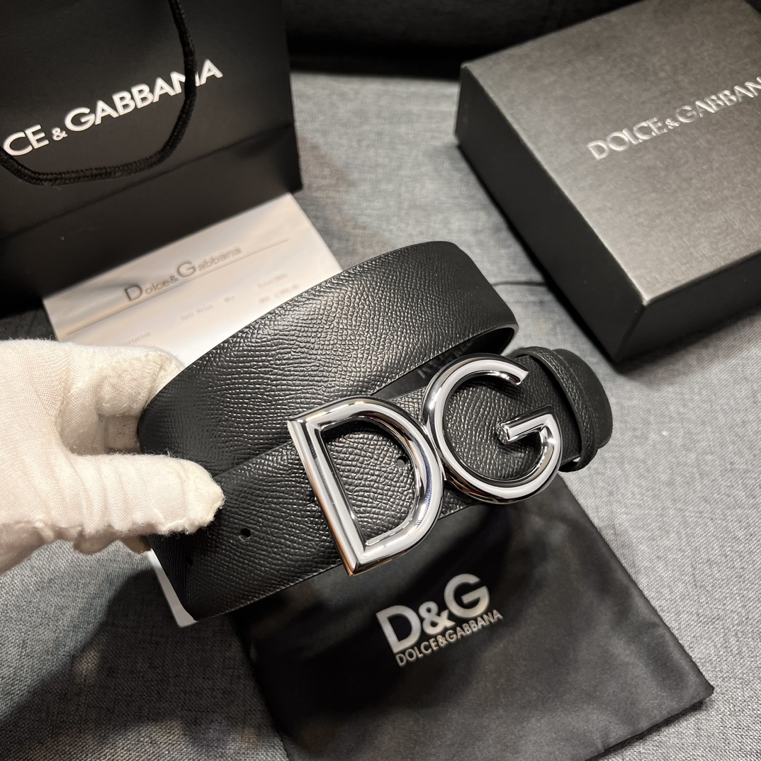 DG宽4.0cmDOLCEGABBANA杜嘉班纳DG新品DG头牛皮简约百搭男士皮带腰带