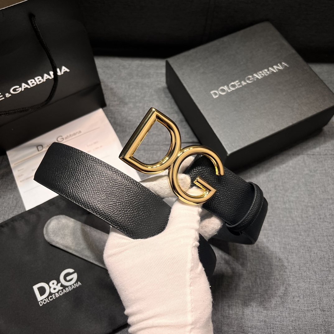 DG宽4.0cmDOLCEGABBANA杜嘉班纳DG新品DG头牛皮简约百搭男士皮带腰带