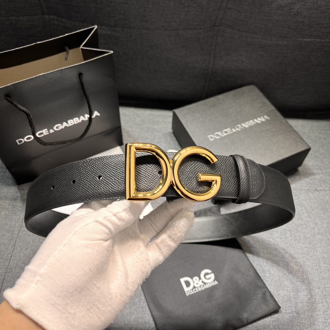 DG宽4.0cmDOLCEGABBANA杜嘉班纳DG新品DG头牛皮简约百搭男士皮带腰带