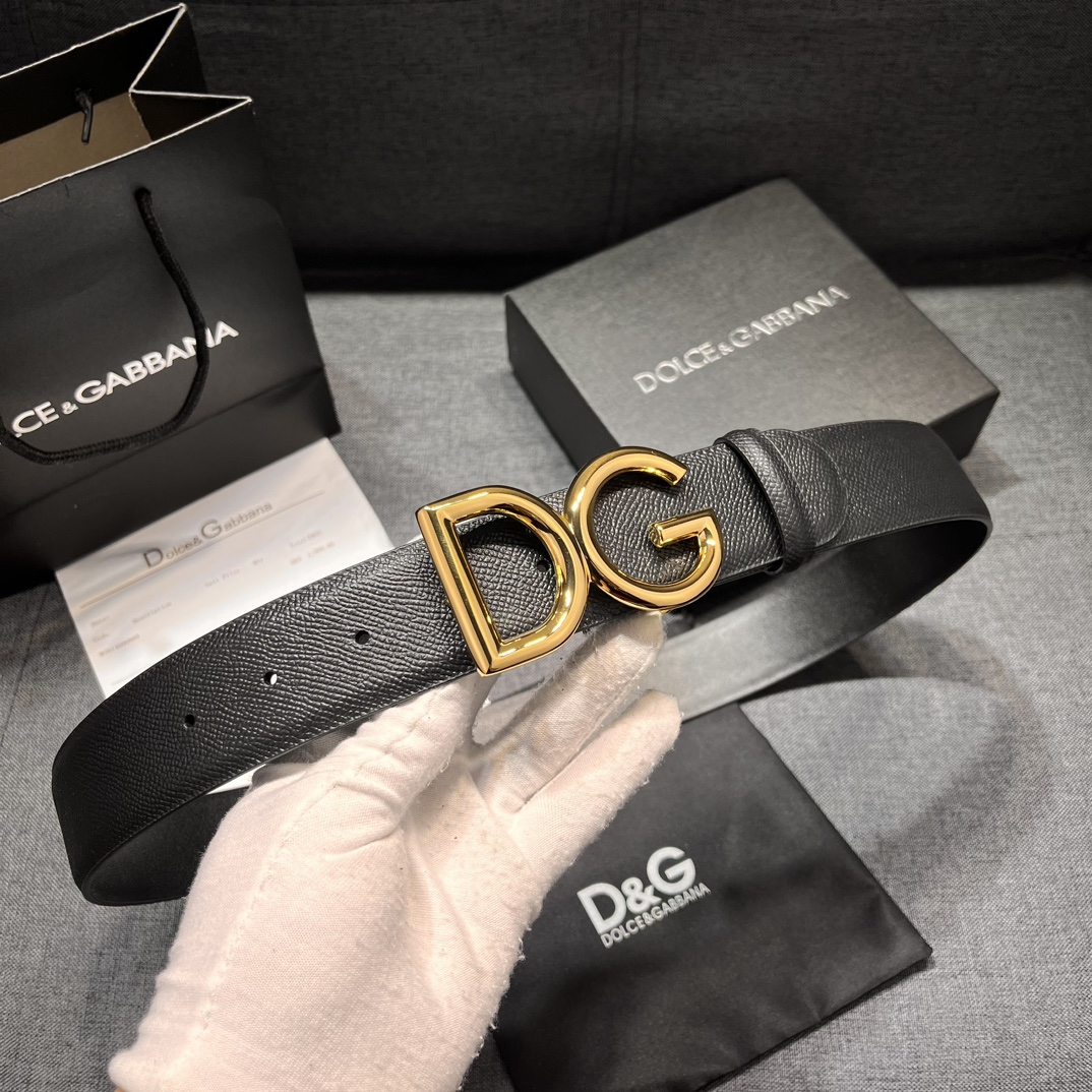 DG宽4.0cmDOLCEGABBANA杜嘉班纳DG新品DG头牛皮简约百搭男士皮带腰带