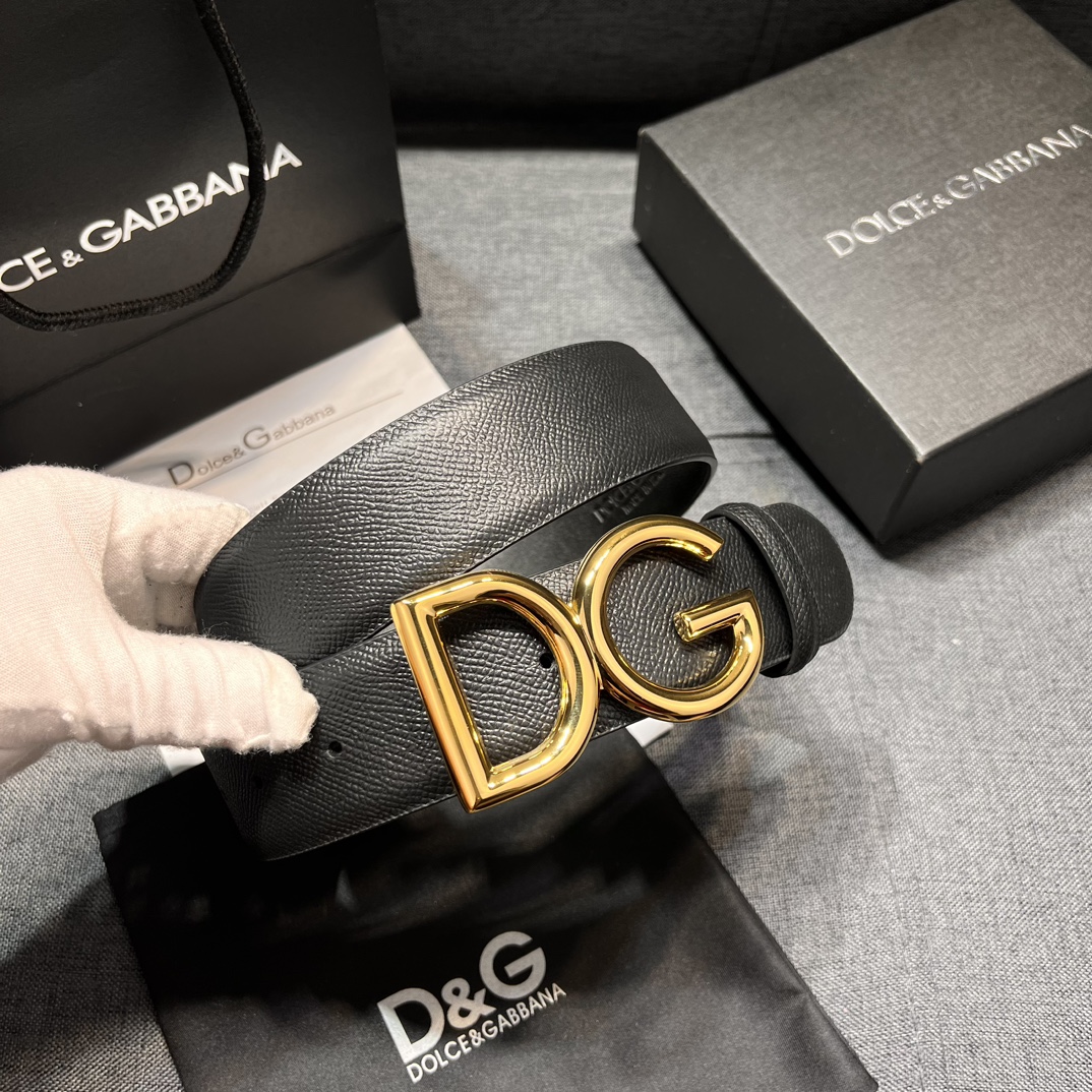 DG宽4.0cmDOLCEGABBANA杜嘉班纳DG新品DG头牛皮简约百搭男士皮带腰带