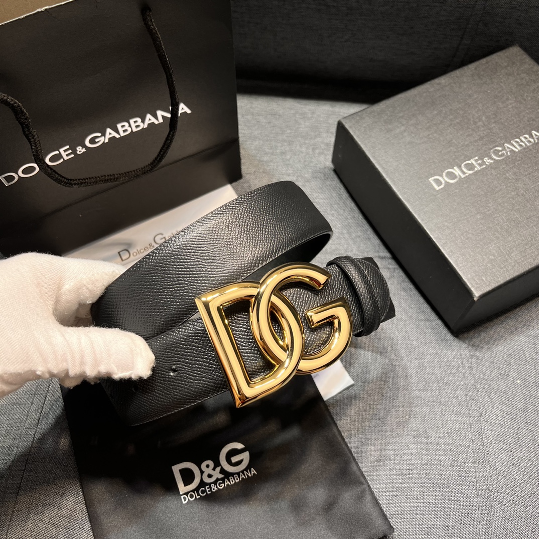 DG宽4.0cmDOLCEGABBANA杜嘉班纳DG新品DG头牛皮简约百搭男士皮带腰带