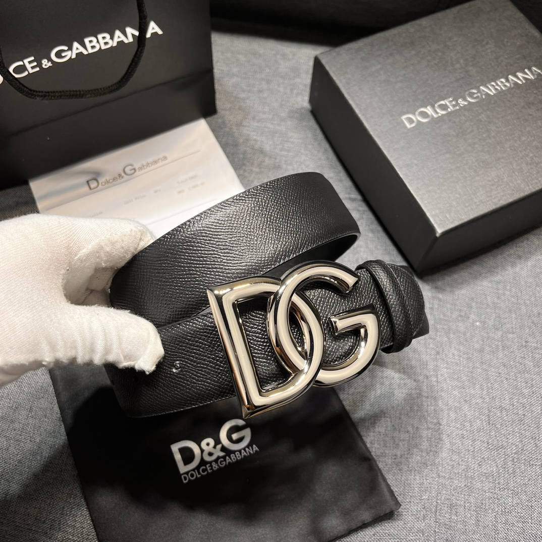 DG宽4.0cmDOLCEGABBANA杜嘉班纳DG新品DG头牛皮简约百搭男士皮带腰带