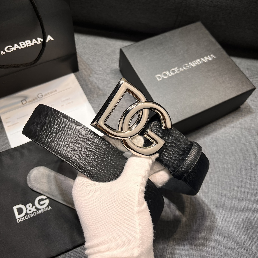 DG宽4.0cmDOLCEGABBANA杜嘉班纳DG新品DG头牛皮简约百搭男士皮带腰带