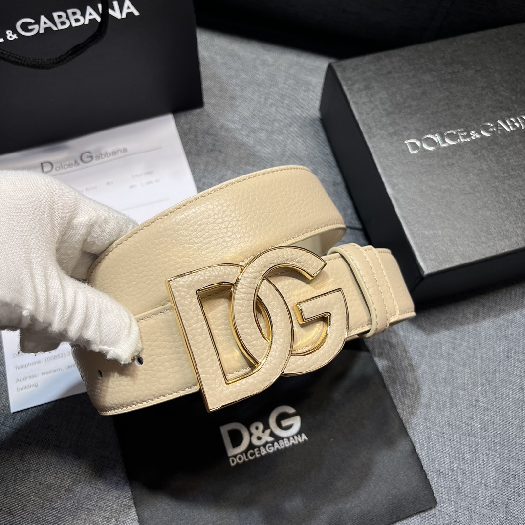 DG宽4.0cmDolce&Gabbana全新鹿皮纹印花全小牛皮腰带,简约配饰,点缀个性化DG徽标搭扣D