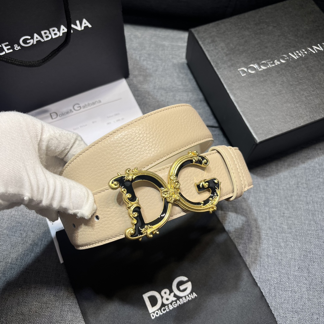 DG宽4.0cmDolce&Gabbana全新鹿皮纹印花全小牛皮腰带,简约配饰,点缀个性化DG徽标搭扣D