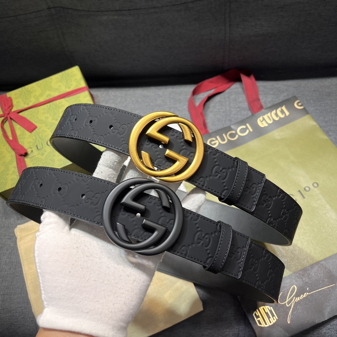  古奇 宽4.0cm 新款 各式百搭单品继续为Gucci 2024早春系列添姿加彩。这款黑色腰带以GG橡