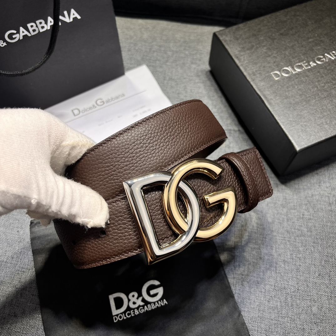 DG宽4.0cmDolce&Gabbana全新鹿皮纹印花全小牛皮腰带,简约配饰,点缀个性化DG徽标搭扣D