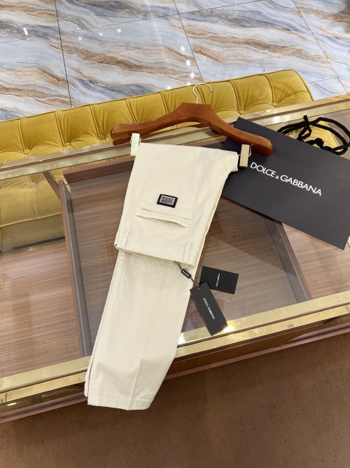 Dolce & Gabbana Slim-Fit Casual Pants - Classic Logo, Stretch Cotton, Beige