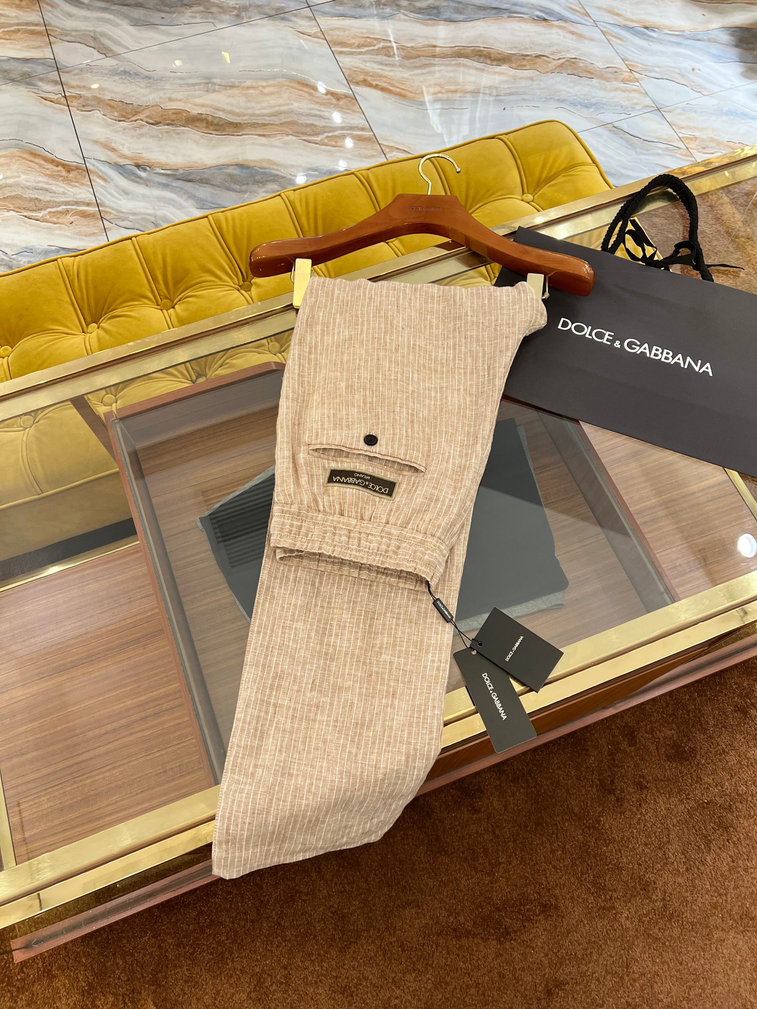 2025SS🔥DG新款休闲裤 100%亚麻条纹面料定织 DG标识logo 完美...