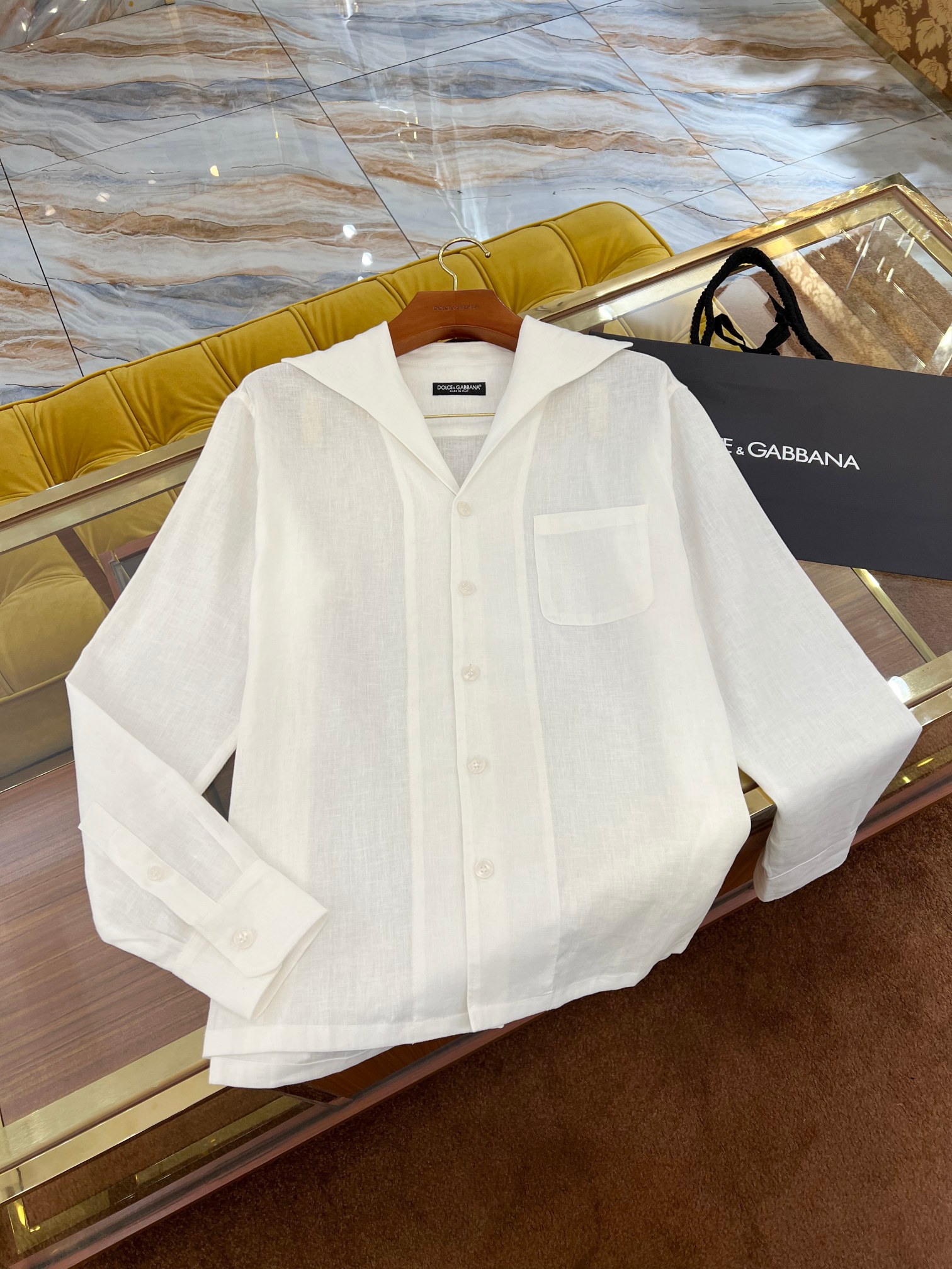 P1053 2025 SS+DG New Flax Shirt with Unique Navy Collar Design - 图片 1