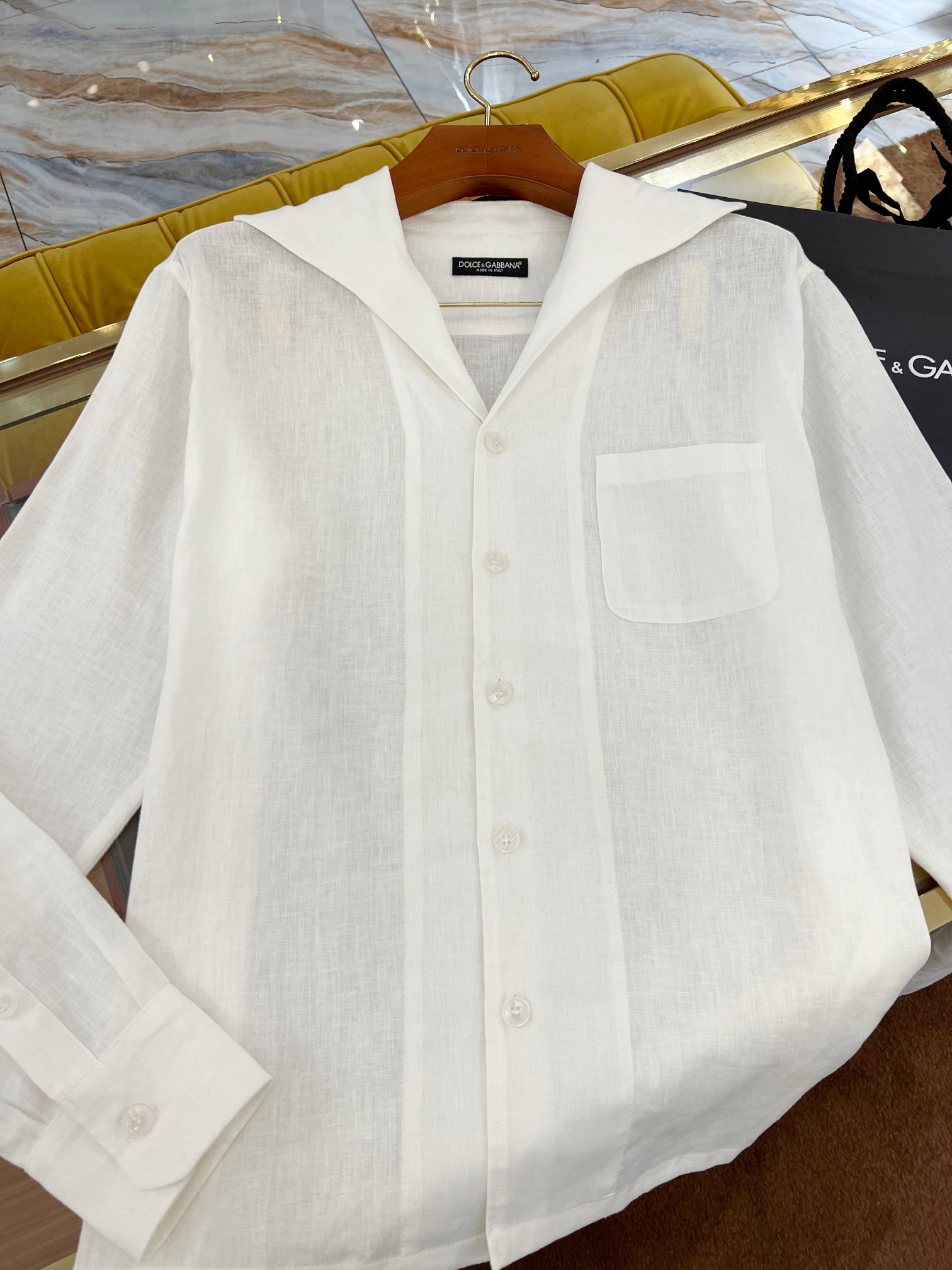 P1053 2025 SS+DG New Flax Shirt with Unique Navy Collar Design - 图片 3