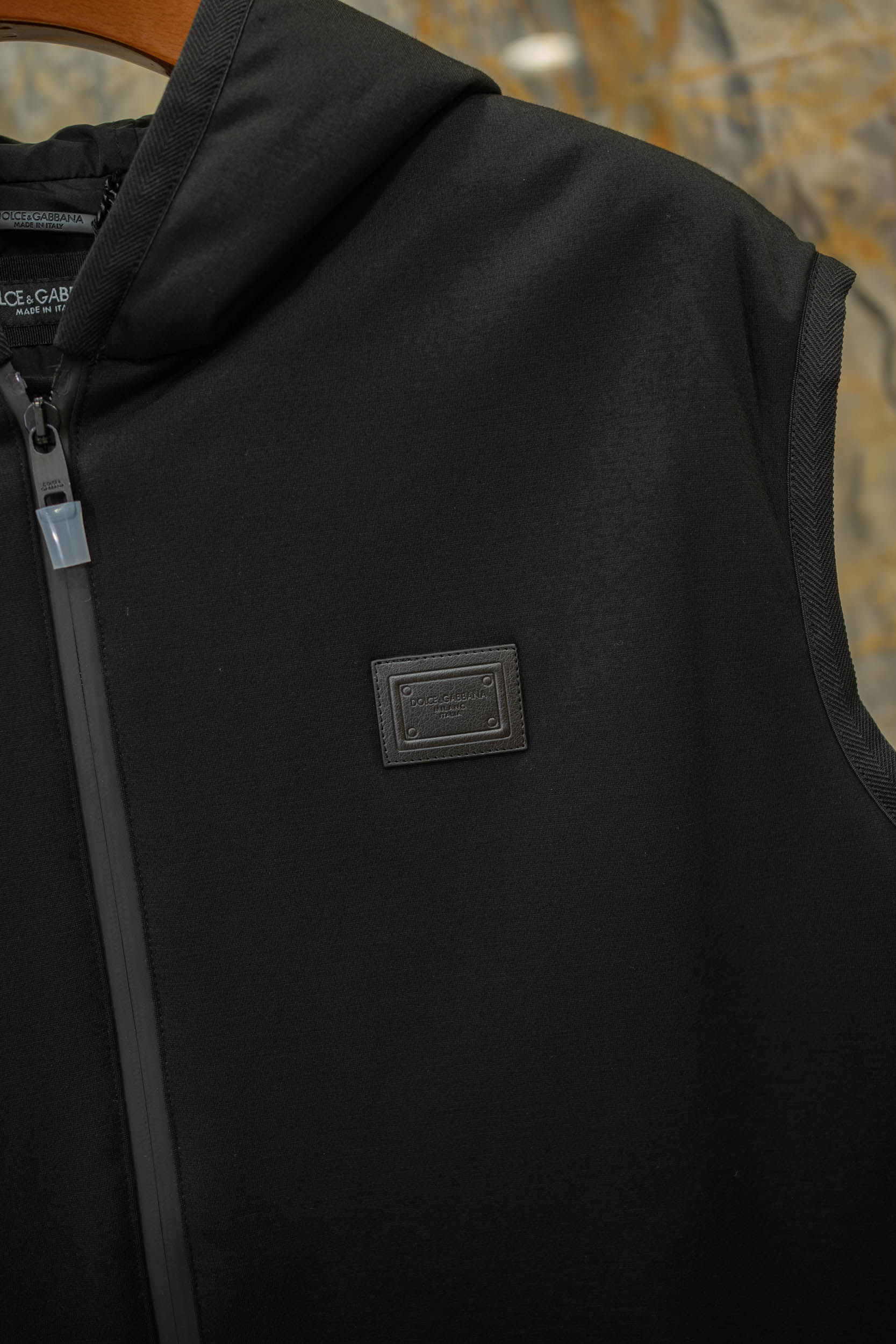 Dolce & Gabbana Padded Vest With Hood, Black Knit Fabric, DG Logo 5 a1759323571954 8507