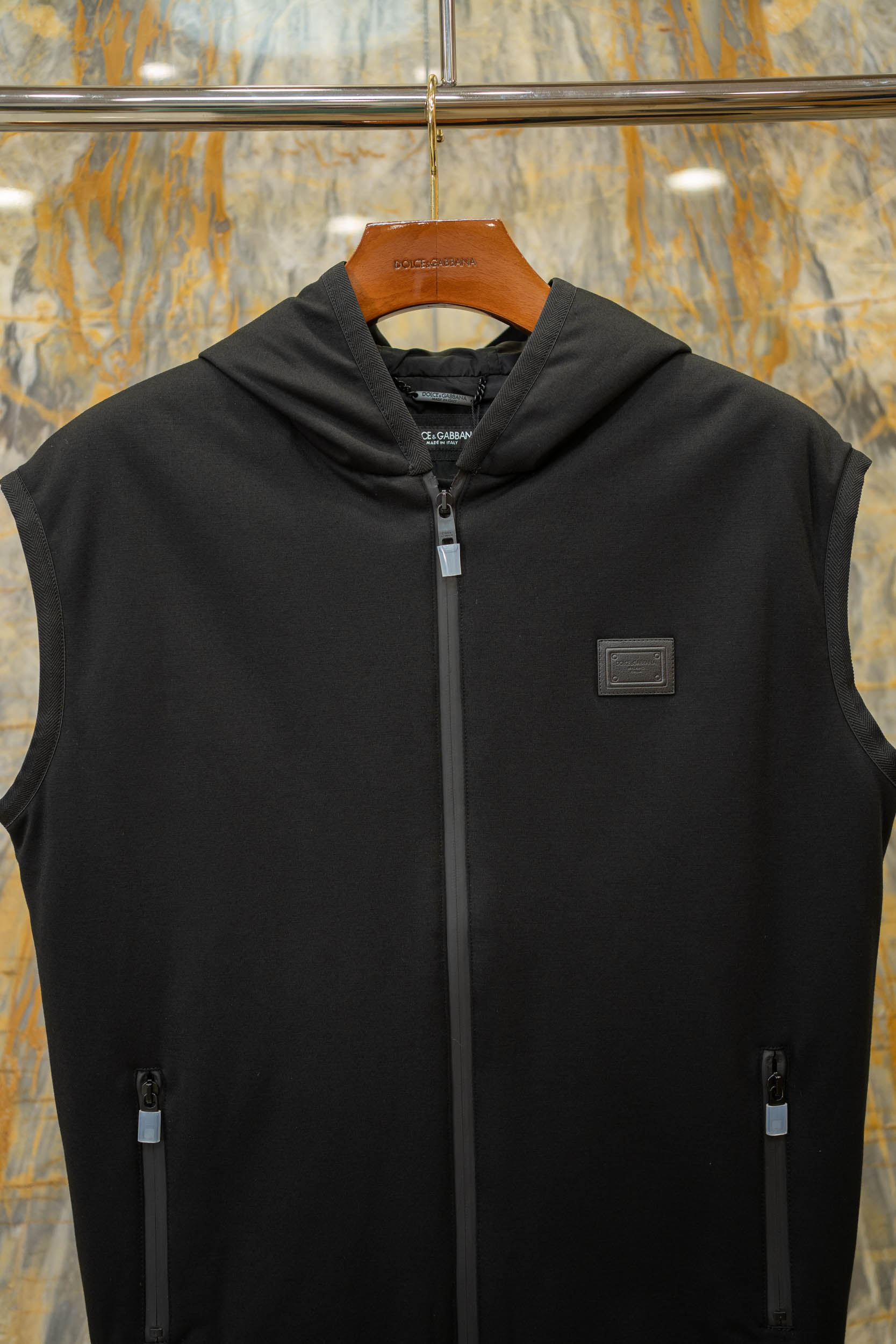 Dolce & Gabbana Padded Vest With Hood, Black Knit Fabric, DG Logo 4 a1759323571963 8405