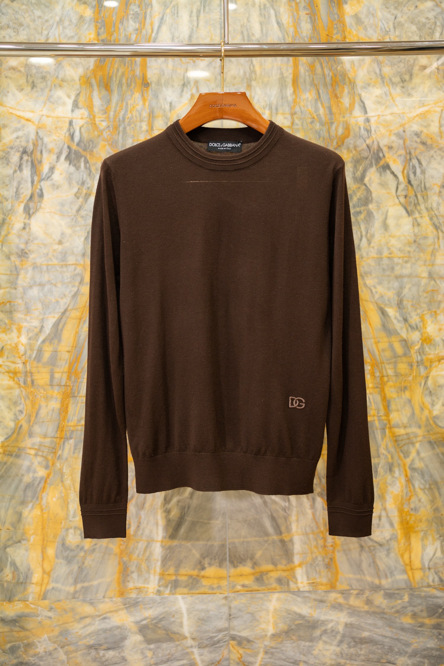 Dolce & Gabbana Men's Brown Wool Sweater with Embroidered DG Logo