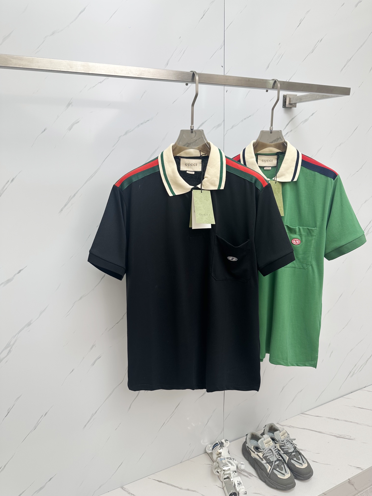 Gucci Clothing Coats & Jackets Pants & Trousers Polo T-Shirt Black Green Red Embroidery Cotton Knitted Knitting Spring/Summer Collection Vintage Short Sleeve