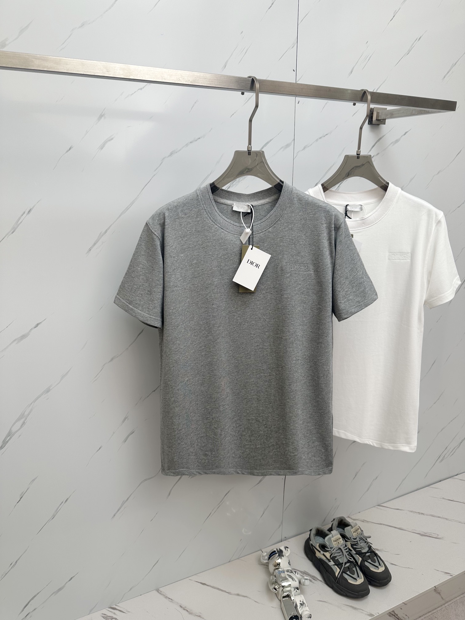 Dior Clothing T-Shirt Black Grey White Unisex Cotton Knitting Spring/Summer Collection Short Sleeve