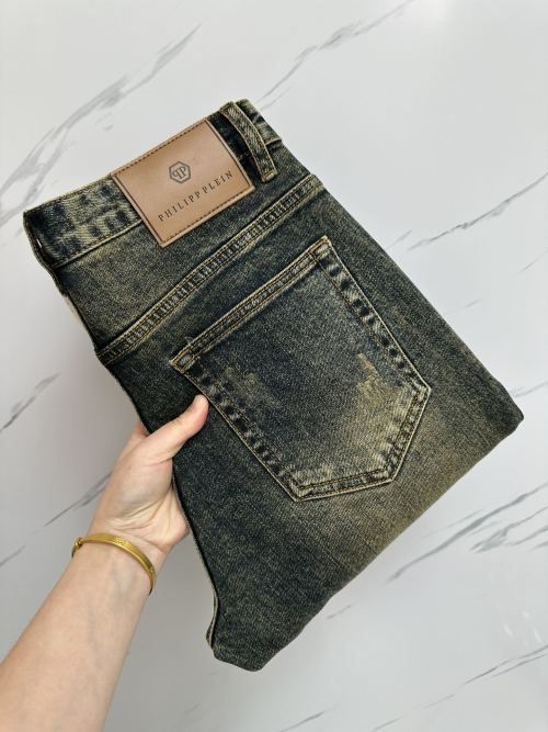Philipp Plein Men's Distressed Denim Jeans with Logo Patch