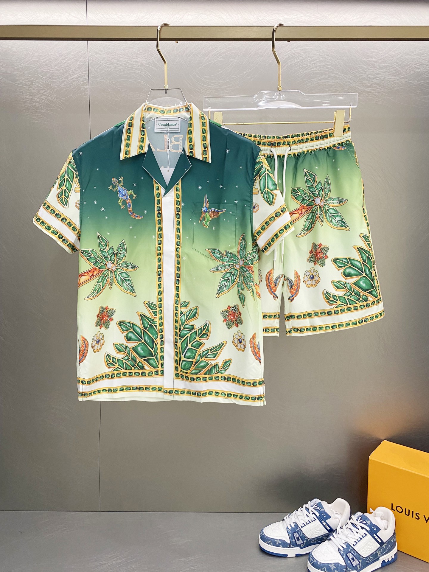 Casablanca 2024 nuevo modelo Camisa de manga corta con estampado completo (conjunto) Diseño de estampado tie-…