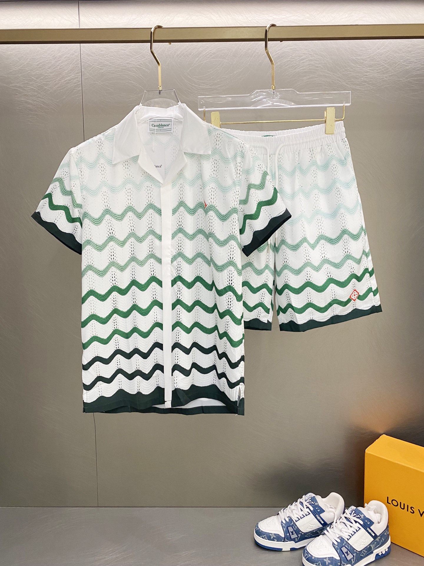 Casablanca 2025 nuevo modelo Camisa de manga corta con estampado completo (conjunto) Diseño de estampado tie-dye con lo…