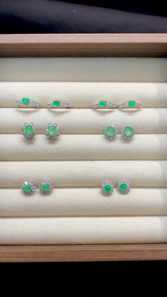 Flash Sale: Silver-Inset Sweet Yang Green Full-Color Earrings (Myanmar Jade) – Pair 1, Pair 2, and Pair 3