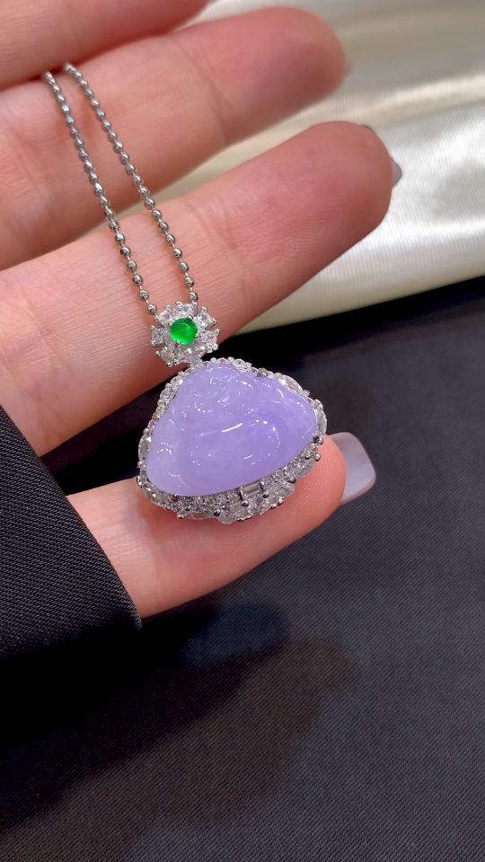 Premium Silver-Inlaid Jadeite, Rich Red & Deep Purple, Exquisite Buddha Pendant