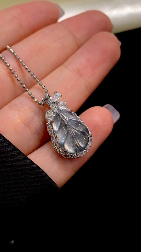 Premium Silver-Set High-Ice Black Ice Sparkling Leaf