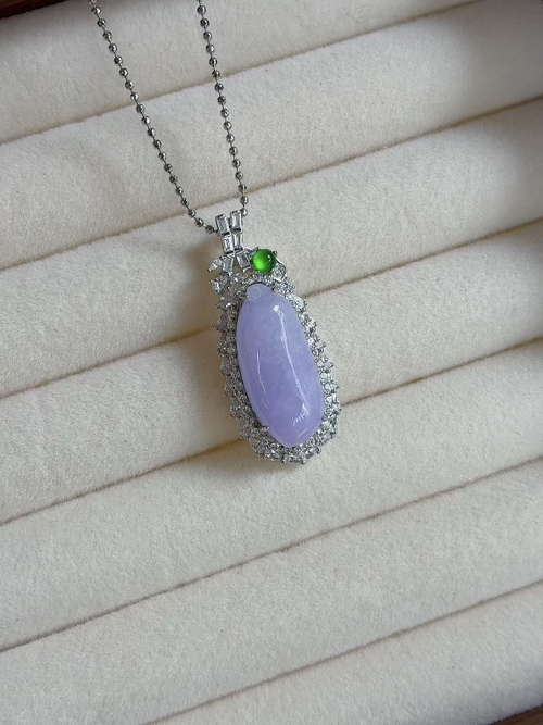 Silver-set, natural light photo: Icey lavender melon pendant