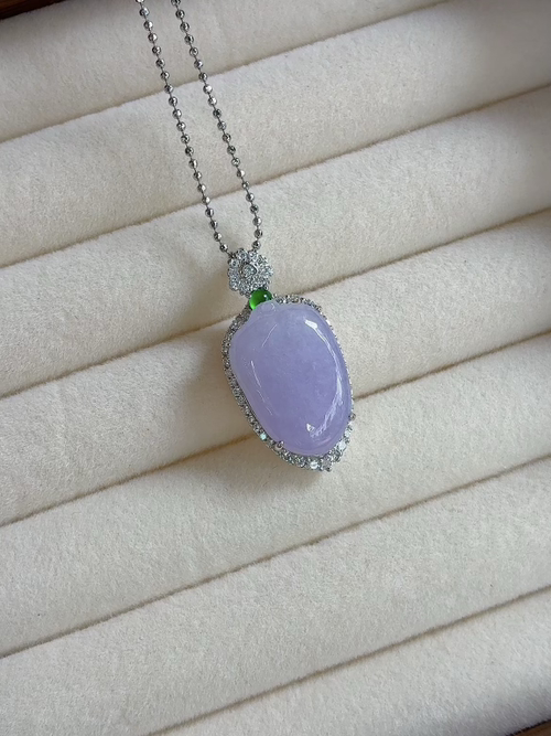 Silver-set, natural light photo: Icey lavender melon pendant
