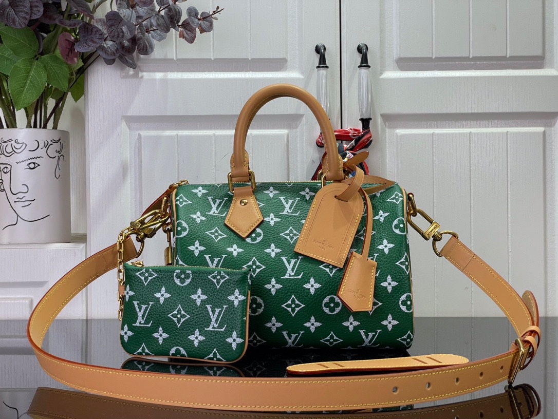 Louis Vuitton LV Speedy Bolsos de mano Azul Verde Rojo Amarillo Pulido Lona Cuero de vaca Piel oveja M24443