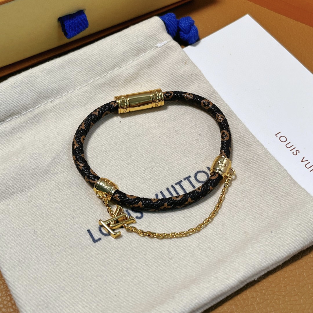 Venta superior
 Louis Vuitton Joyas Pulsera Negro Amarillo Monogram Canvas Lona Cadena