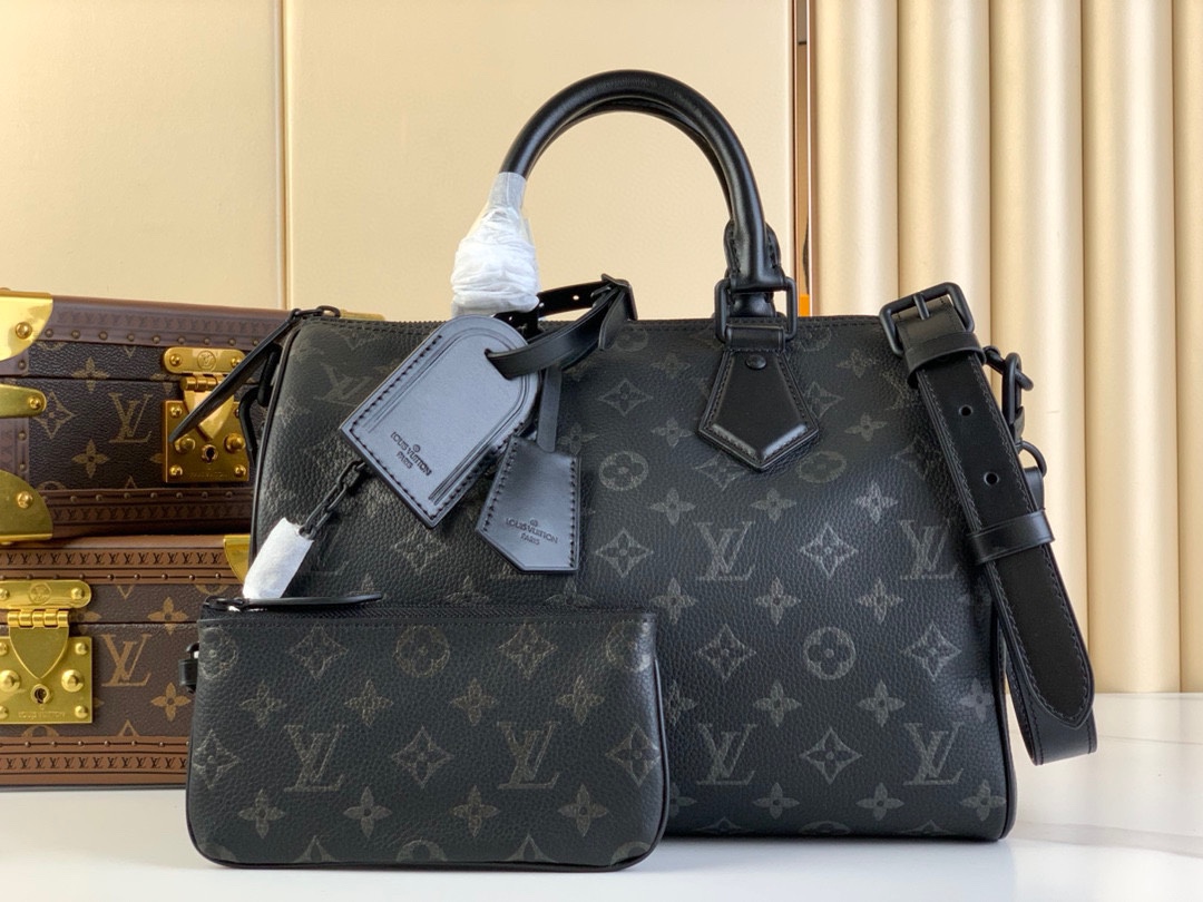 Louis Vuitton LV Speedy Bolsos de mano Negro Pulido Lona Cuero de vaca Piel oveja M21108