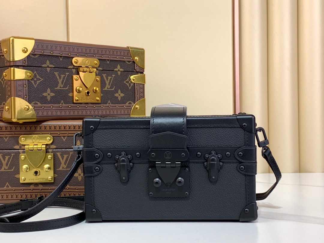 Louis Vuitton LV Petite Malle Bolsos de mano Negro Cuero de vaca Piel oveja M24303