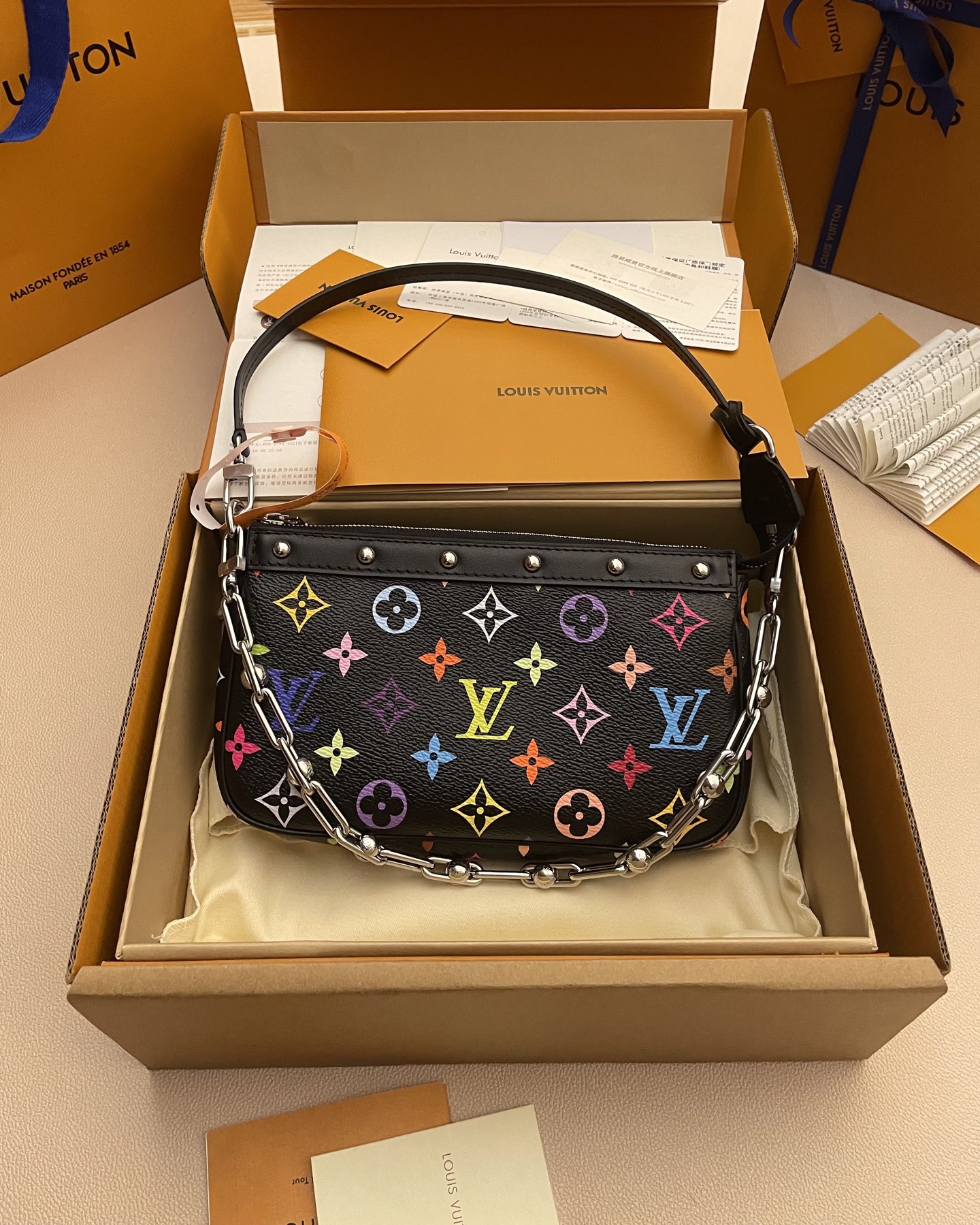 Louis Vuitton Multicolor Monogram Coated Canvas Baguette with Chain 1 i1742406676600 3099 0 0