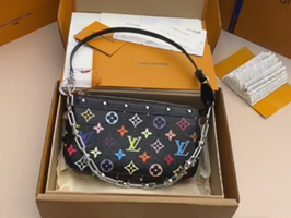 Louis Vuitton Multicolor Monogram Black Leather Chain Shoulder Bag