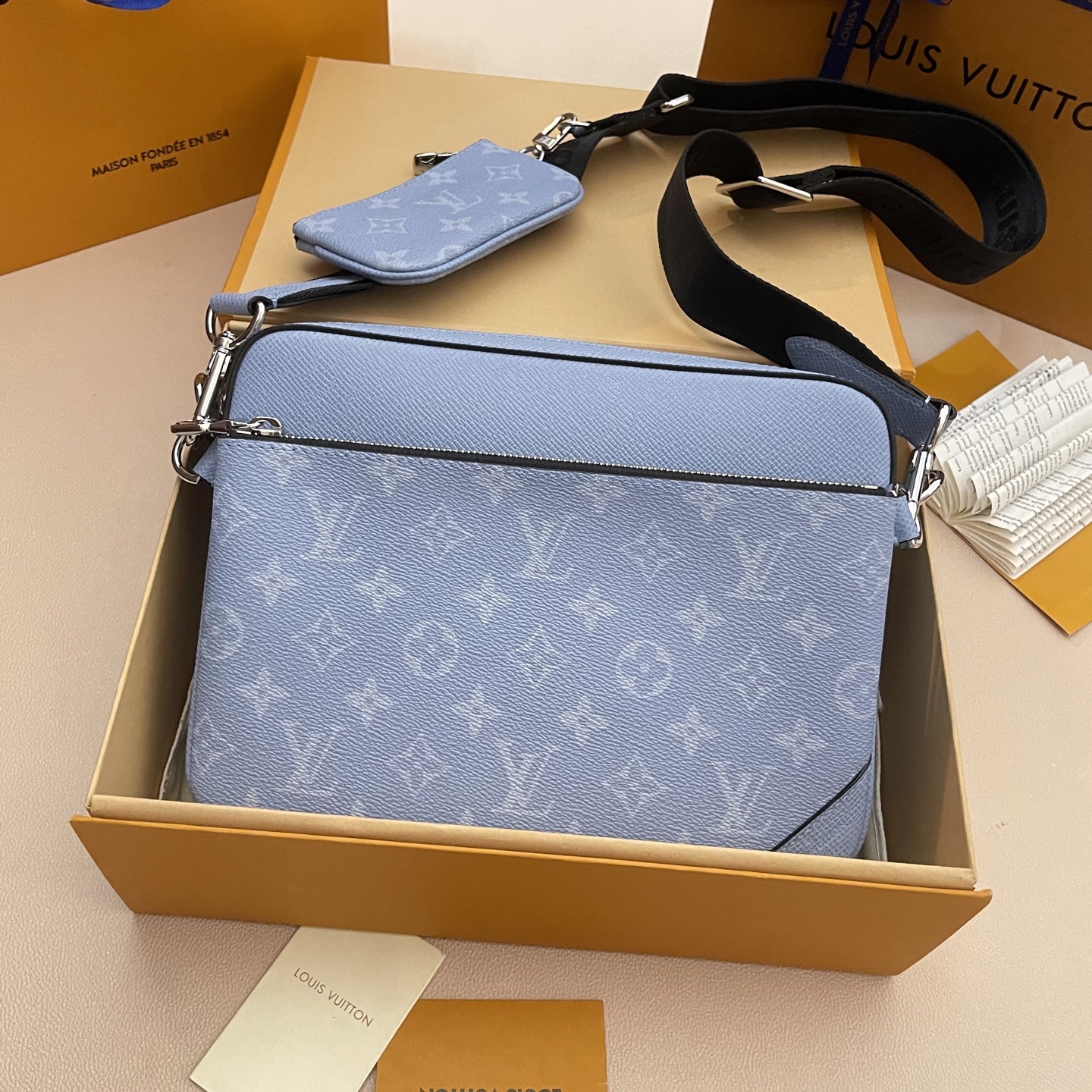 Louis Vuitton Trio Messenger Bag Taiga Leather Monogram Canvas Light Blue 2 i1744126839476 9209 0 0