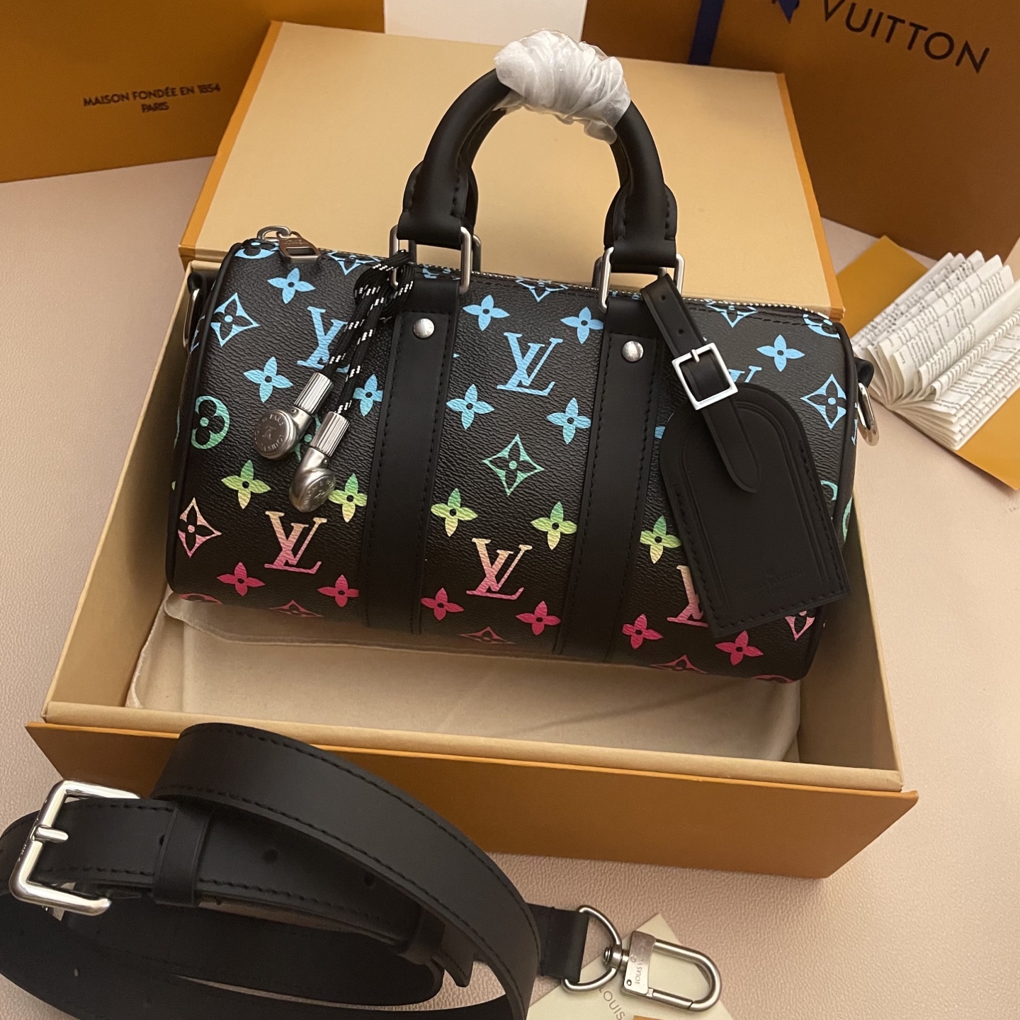Louis Vuitton Keepall Bandoulière 25 Iridescent Monogram Black Leather Bag 2 i1744639434033 9172 0 0