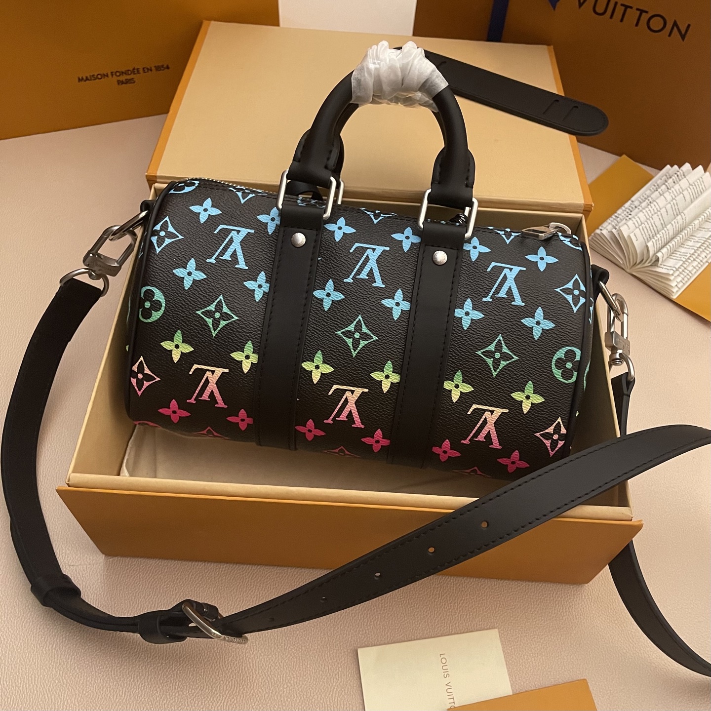 Louis Vuitton Keepall Bandoulière 25 Iridescent Monogram Black Leather Bag 3 i1744639435629 1907 0 1