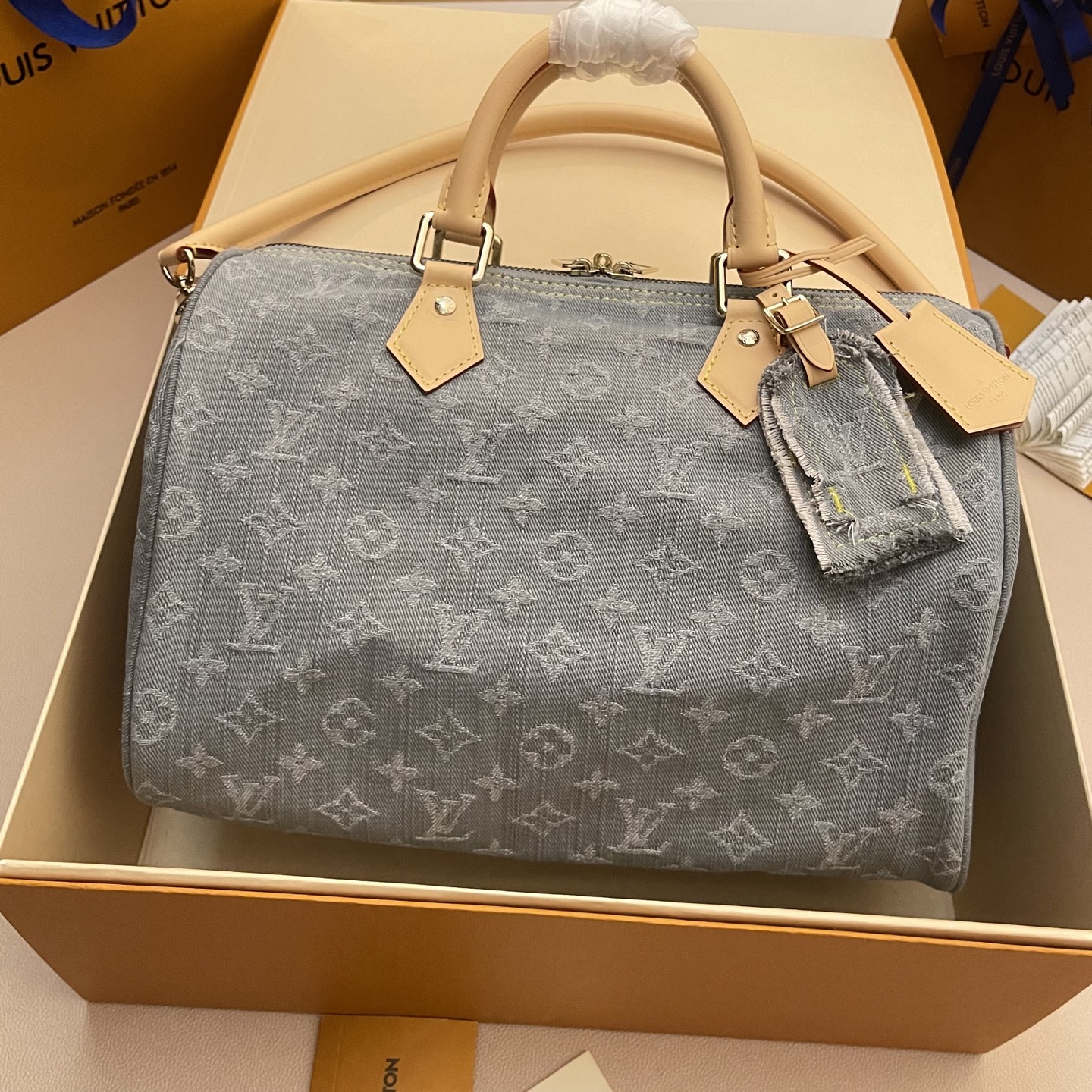 Louis Vuitton Speedy Soft 30 Denim Monogram Satchel Bag, M13344