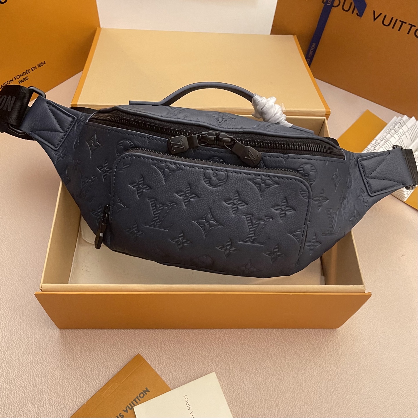 Louis Vuitton Rush Bum Bag Monogram Shadow Leather M47058 Blue M14784 1 i1745676022981 2177 0 0