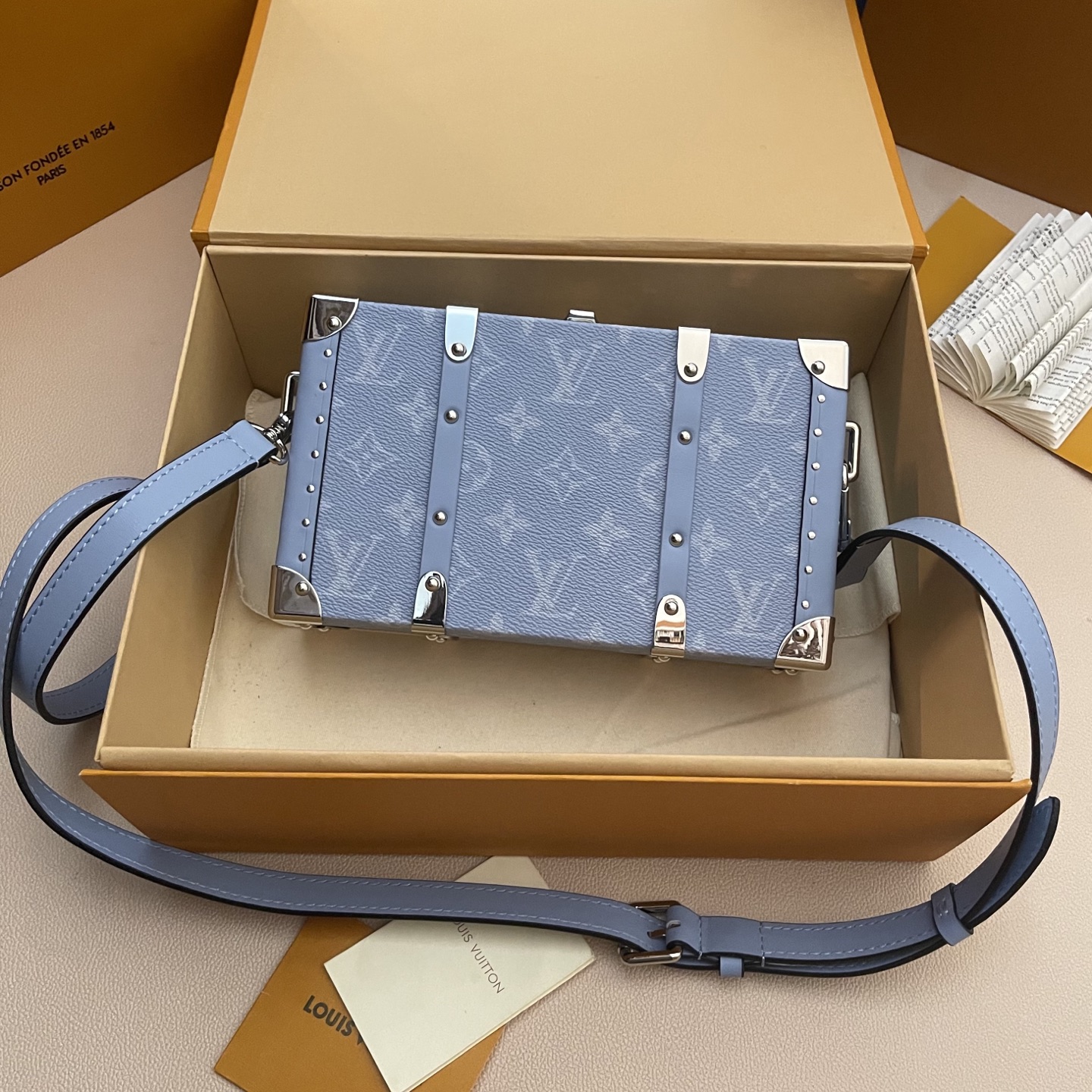 Louis Vuitton Wallet Trunk Taigarama Blue Monogram Canvas Leather Bag 3 i1745676348245 2057 0 1