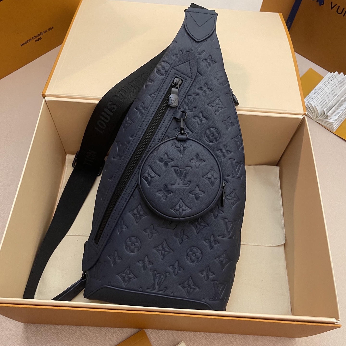 Louis Vuitton Duo Sling Bag:Embossed Leather,Adjustable Strap,Compact Design 1 i1745763193706 3404 0 0